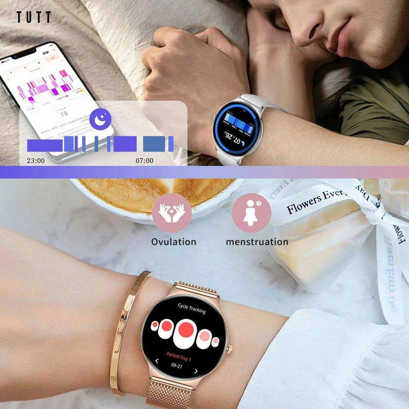 TUTT  Classic Smartwatch for Women Men AMOLED 1.43”  | Ultra-Thin Frame | Always-on-Display | Fitness Health Tracker V89 Pro | Two Straps: Steel & Rubber | Smart Watch for Android iOS