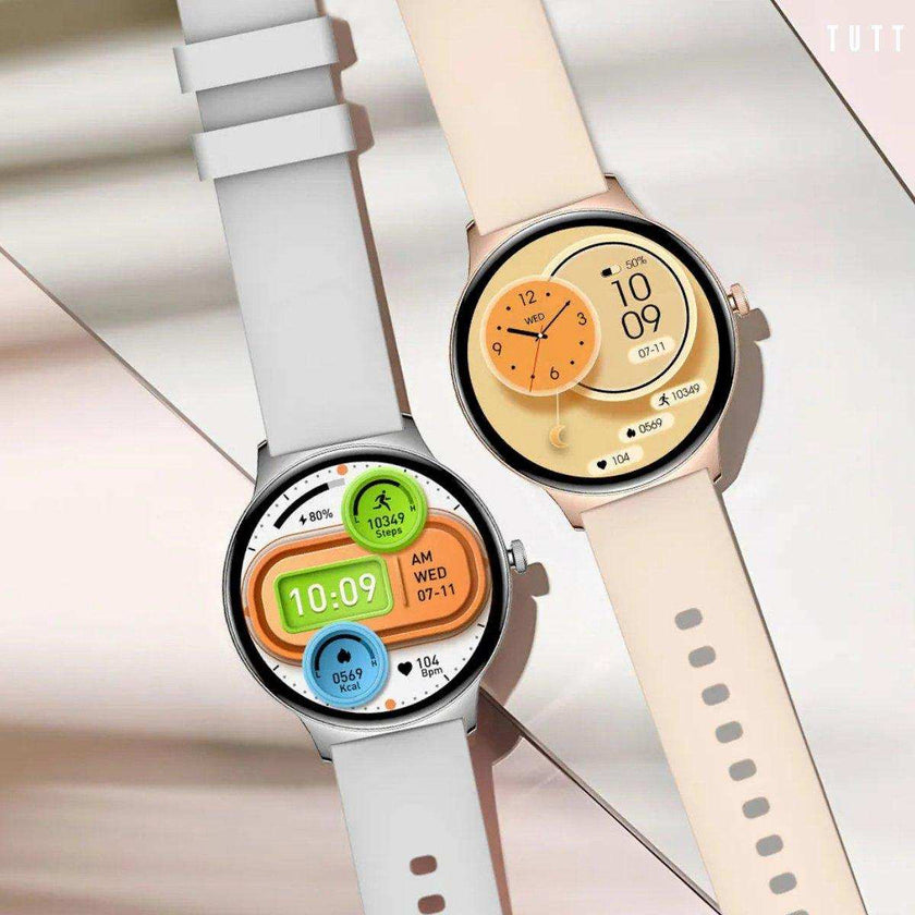 TUTT  Classic Smartwatch for Women Men AMOLED 1.43”  | Ultra-Thin Frame | Always-on-Display | Fitness Health Tracker V89 Pro | Two Straps: Steel & Rubber | Smart Watch for Android iOS