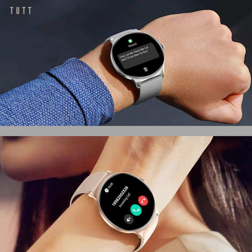 TUTT  Classic Smartwatch for Women Men AMOLED 1.43”  | Ultra-Thin Frame | Always-on-Display | Fitness Health Tracker V89 Pro | Two Straps: Steel & Rubber | Smart Watch for Android iOS