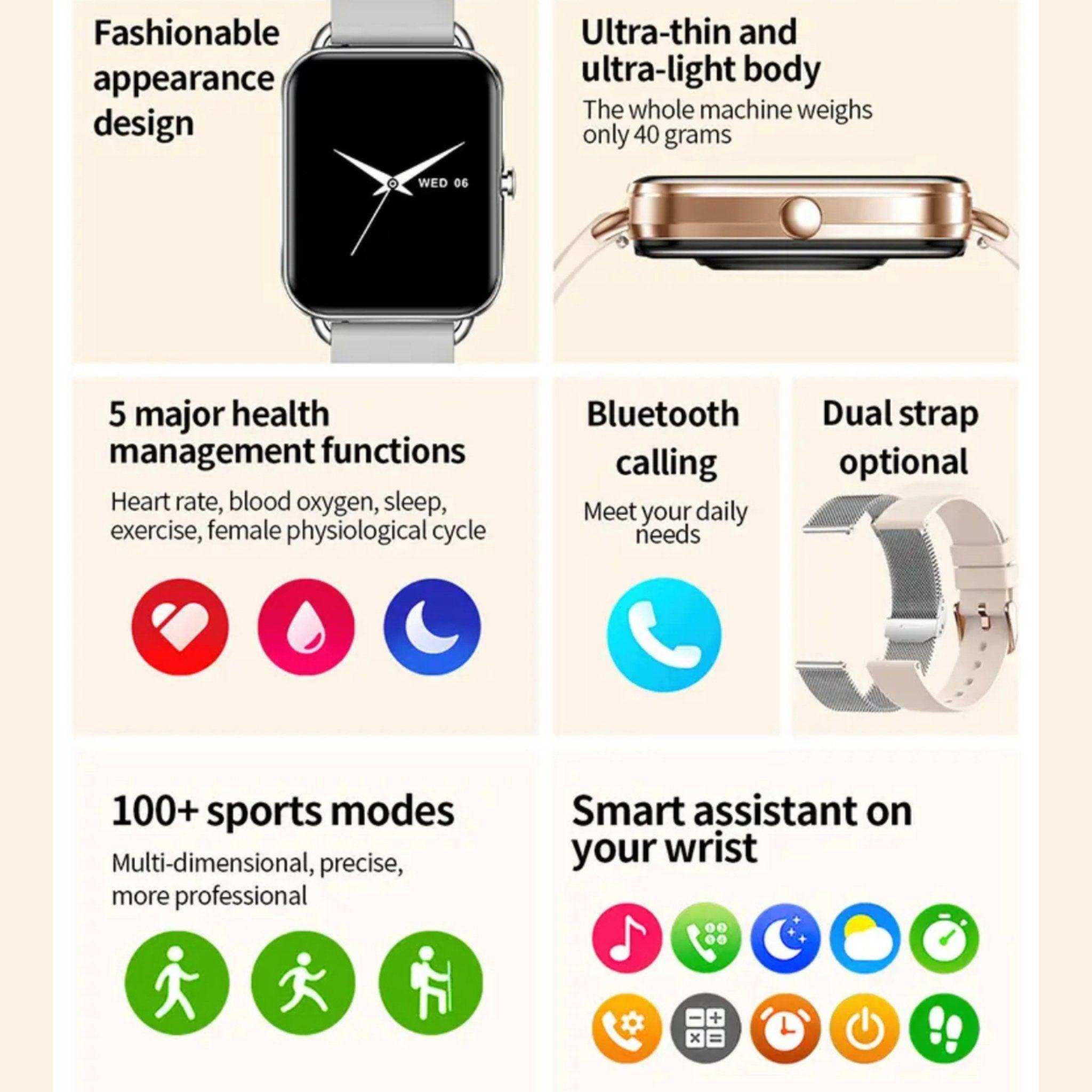TUTT Classic Smartwatch Men Women AMOLED Touch Screen 1.65 Inch BT Calling Smart Watch Fitness Sports Tracker Rubber Straps DA2