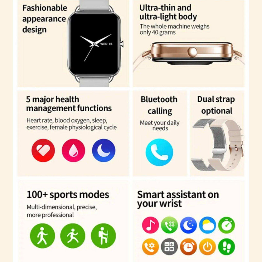 TUTT Classic Smartwatch Men Women AMOLED Touch Screen 1.65 Inch BT Calling Smart Watch Fitness Sports Tracker Rubber Straps DA2