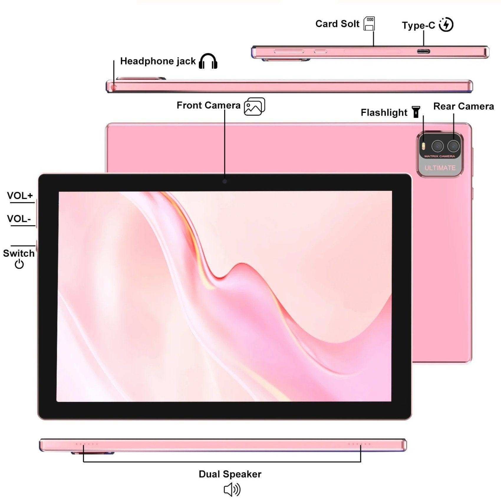 TUTT 10” Tablet Android 13 Keyboard, Mouse, Case, Stylus, 128GB ROM+12GB RAM | Dual Camera CP20 128GB SanDisk