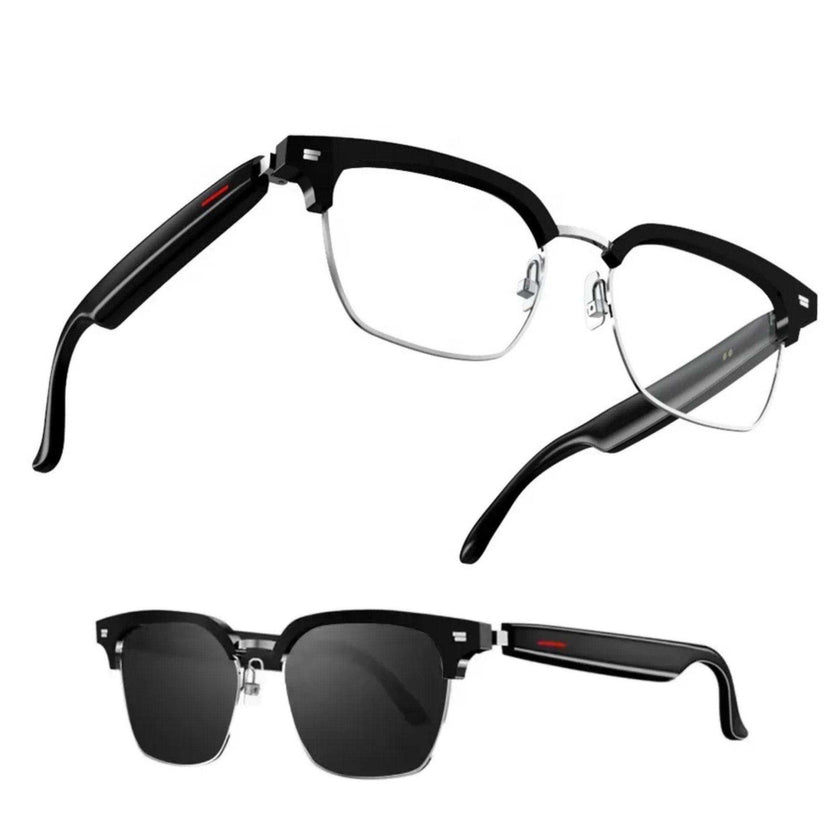 TUTT Bluetooth Smart Glasses Anti-Blue Ray UV | Wireless Call & Music AI Voice & Camera Control Sunglasses | E13 Test Kit | Replaceable With Prescription 2 Lenses