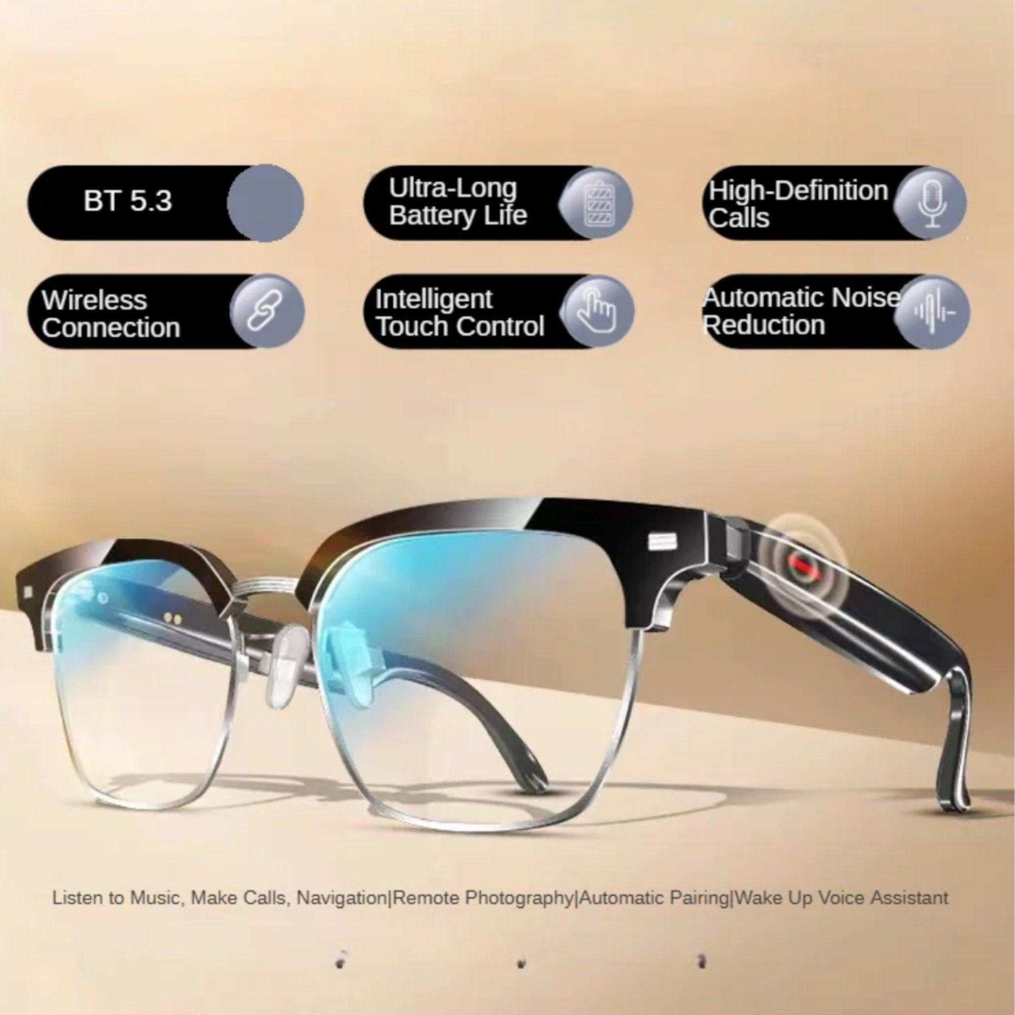 TUTT Bluetooth Smart Glasses Anti-Blue Ray UV | Wireless Call & Music AI Voice & Camera Control Sunglasses | E13 Test Kit | Replaceable With Prescription 2 Lenses