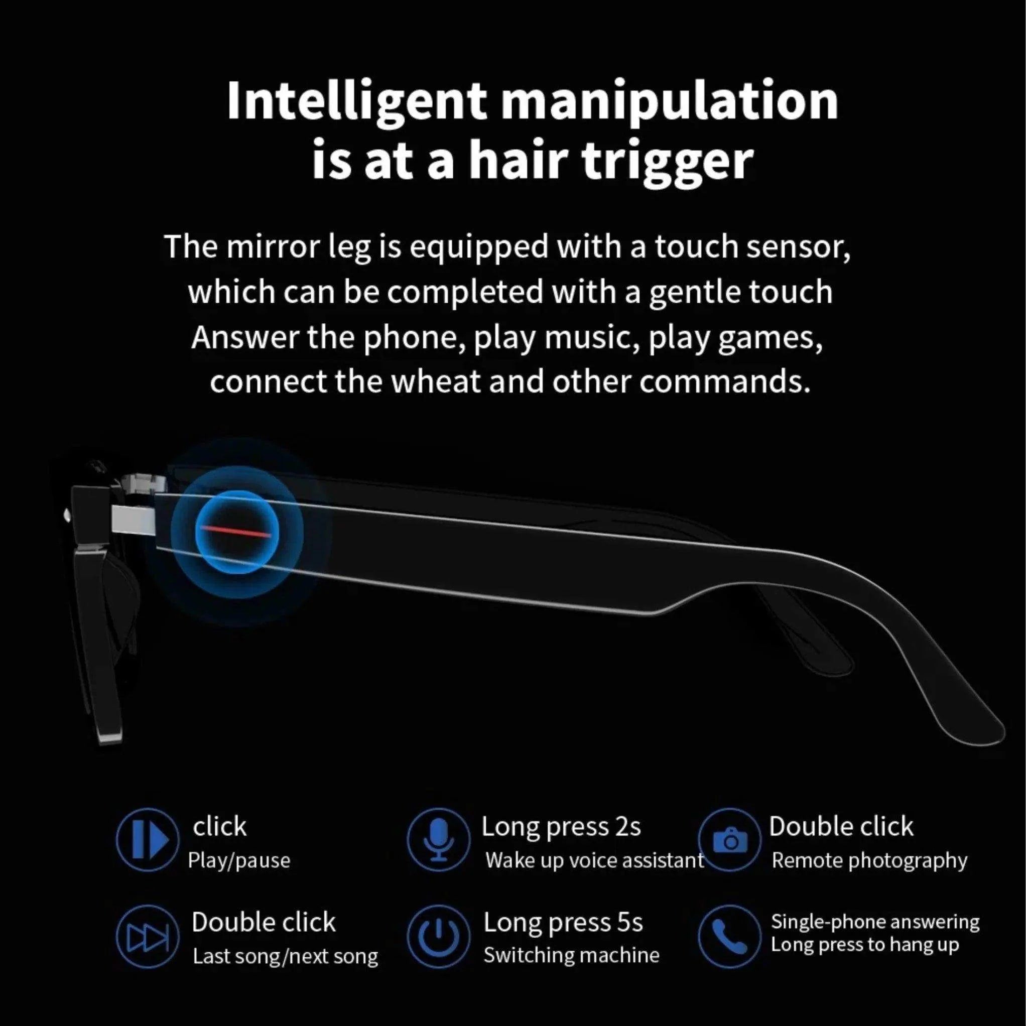 TUTT Bluetooth Smart Glasses Anti-Blue Ray | Wireless Call & Music AI Voice & Camera Control Sunglasses | E13 Anti Blue Ray Test Kit | Replaceable With Prescription