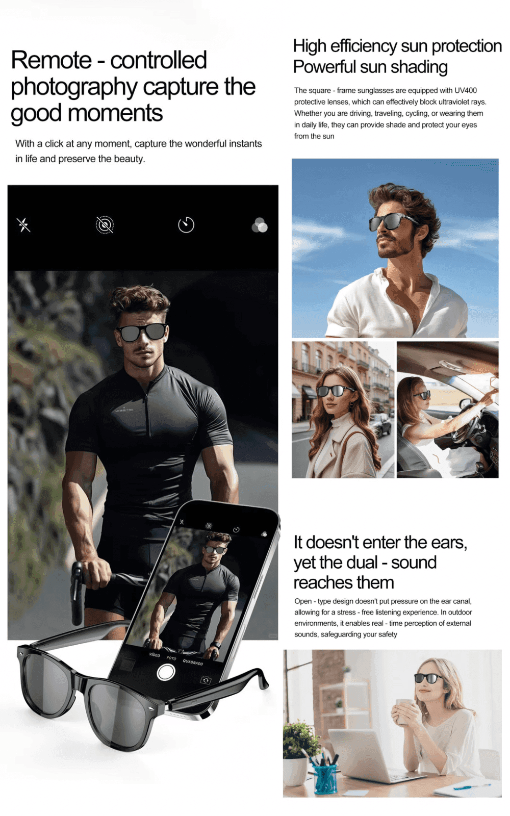 TUTT E8 Smart Bluetooth Sunglasses | AI Voice Assistance Call & Music | HD UV Protection | Anti-Blue Ray