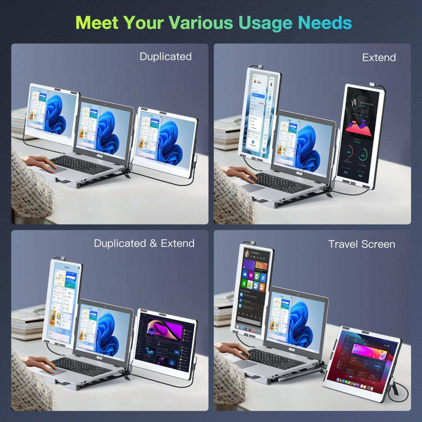 TUTT F2 Portable Laptop Monitor Screen Extender 14'' Inches  360° Rotation Stand, 1080P HD IPS Compatible Windows/Mac/Surface/Dex/Switch for 12-17” Laptop Built-In Speaker