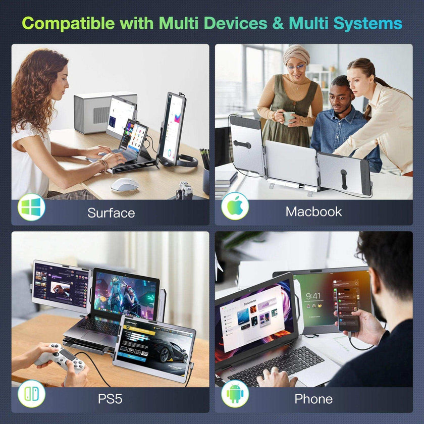 TUTT F2 Portable Laptop Monitor Screen Extender 14'' Inches  360° Rotation Stand, 1080P HD IPS Compatible Windows/Mac/Surface/Dex/Switch for 12-17” Laptop Built-In Speaker