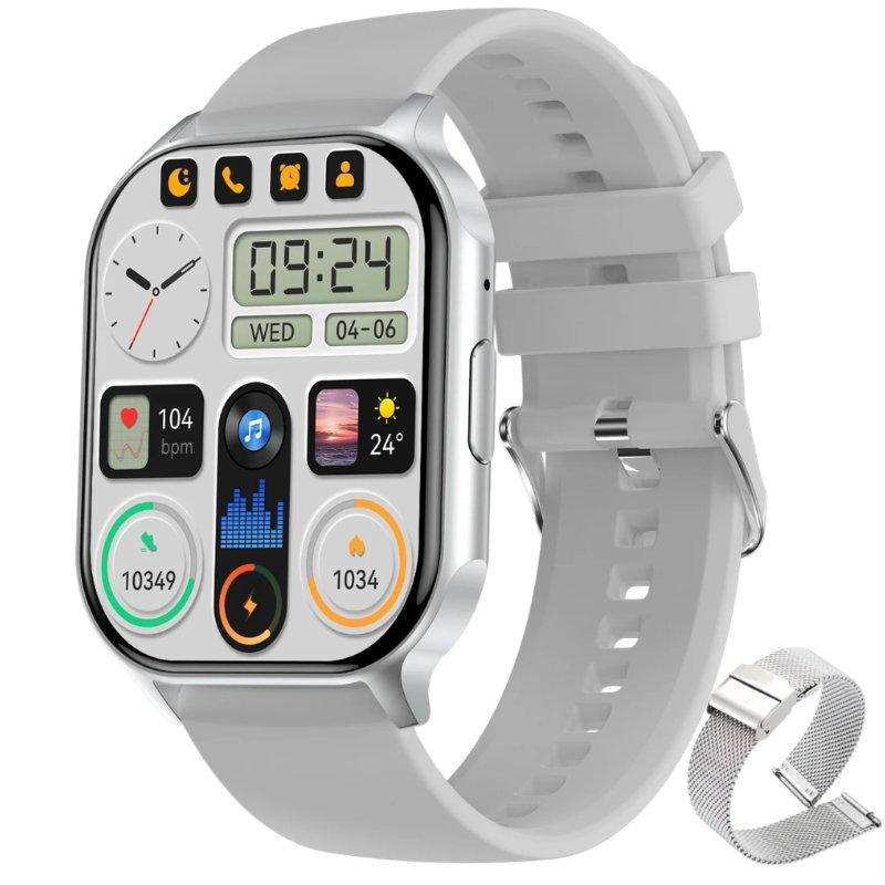 TUTT Classic Smartwatch AMOLED 2.04” Screen | GPS Exercise SpO2 Stress & Sleep Monitoring Calorie & Activity Tracker IP67 Men Women Smart Watch Two Straps Steel+ Rubber H6