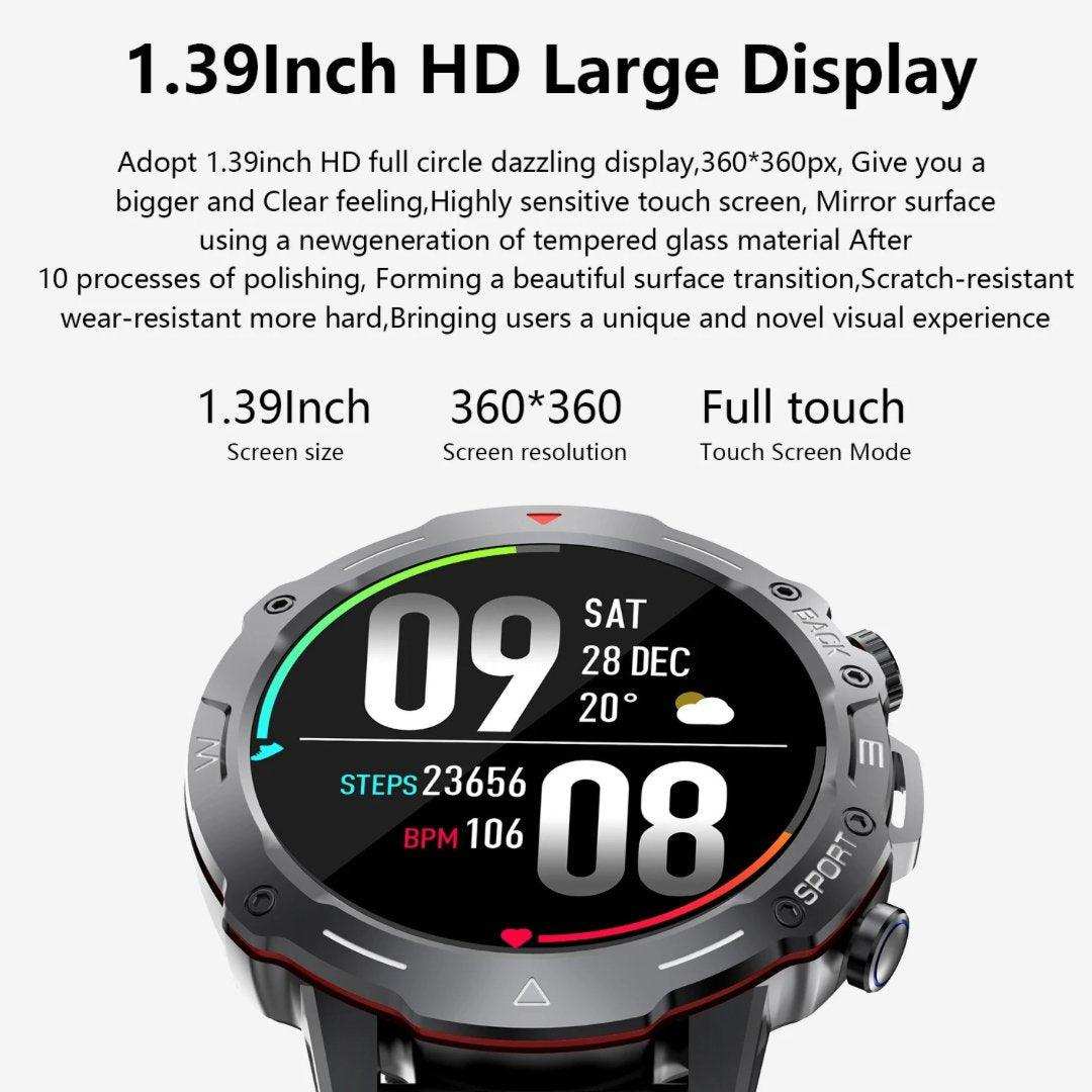 TUTT H9 Men Outdoor Sport Smart Watch with Speaker Activity Fitness Tracker SmartWatch Health Stress & Sleep Monitoring | 128 Memory | AI Voice IP67 GPS Exercise