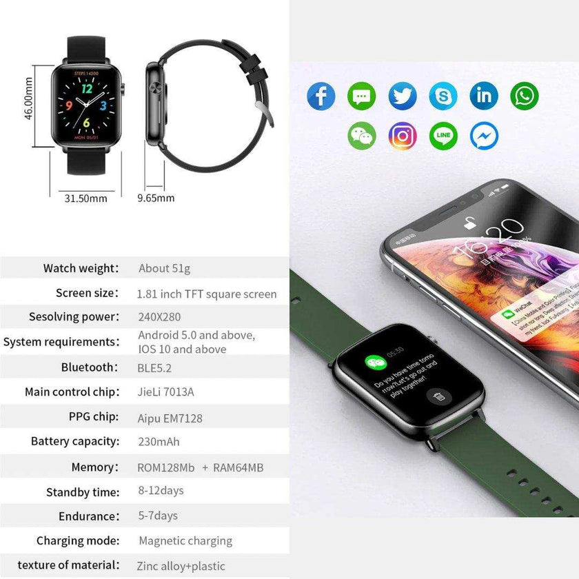 TUTT H90 Men and Women Fashion Smart Watch Reloj BT Call Fashion Design with 1.81 inch HD Screen Heart Rate Monitor Fitness Tracking |Two Straps Rubber &Steel