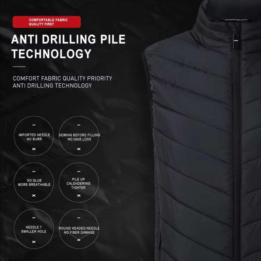 TUTT Heated Vest Jacket Unisex 9 Heat Zones | 10,000 mAh Power Bank | 3 Temperature Levels | Electric Heating Clothing | One Size Large