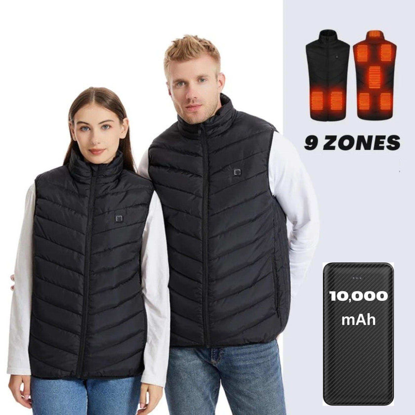 TUTT Heated Vest Jacket Unisex 9 Heat Zones | 10,000 mAh Power Bank | 3 Temperature Levels | Electric Heating Clothing | One Size Large