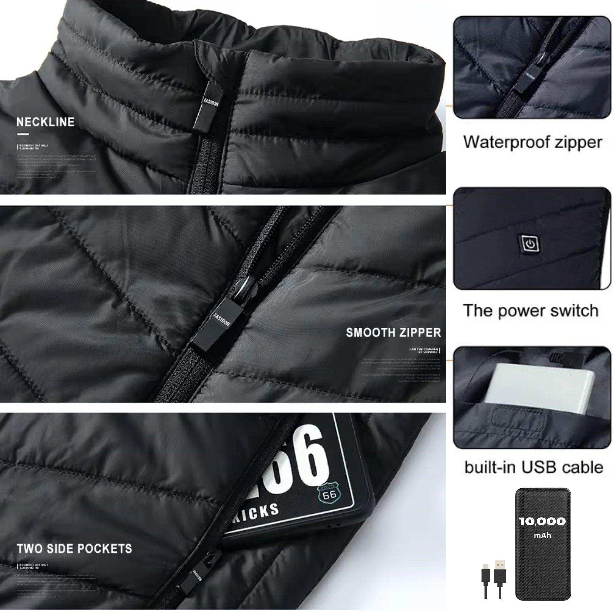 TUTT Heated Vest Jacket Unisex 9 Heat Zones | 10,000 mAh Power Bank | 3 Temperature Levels | Electric Heating Clothing | One Size Large