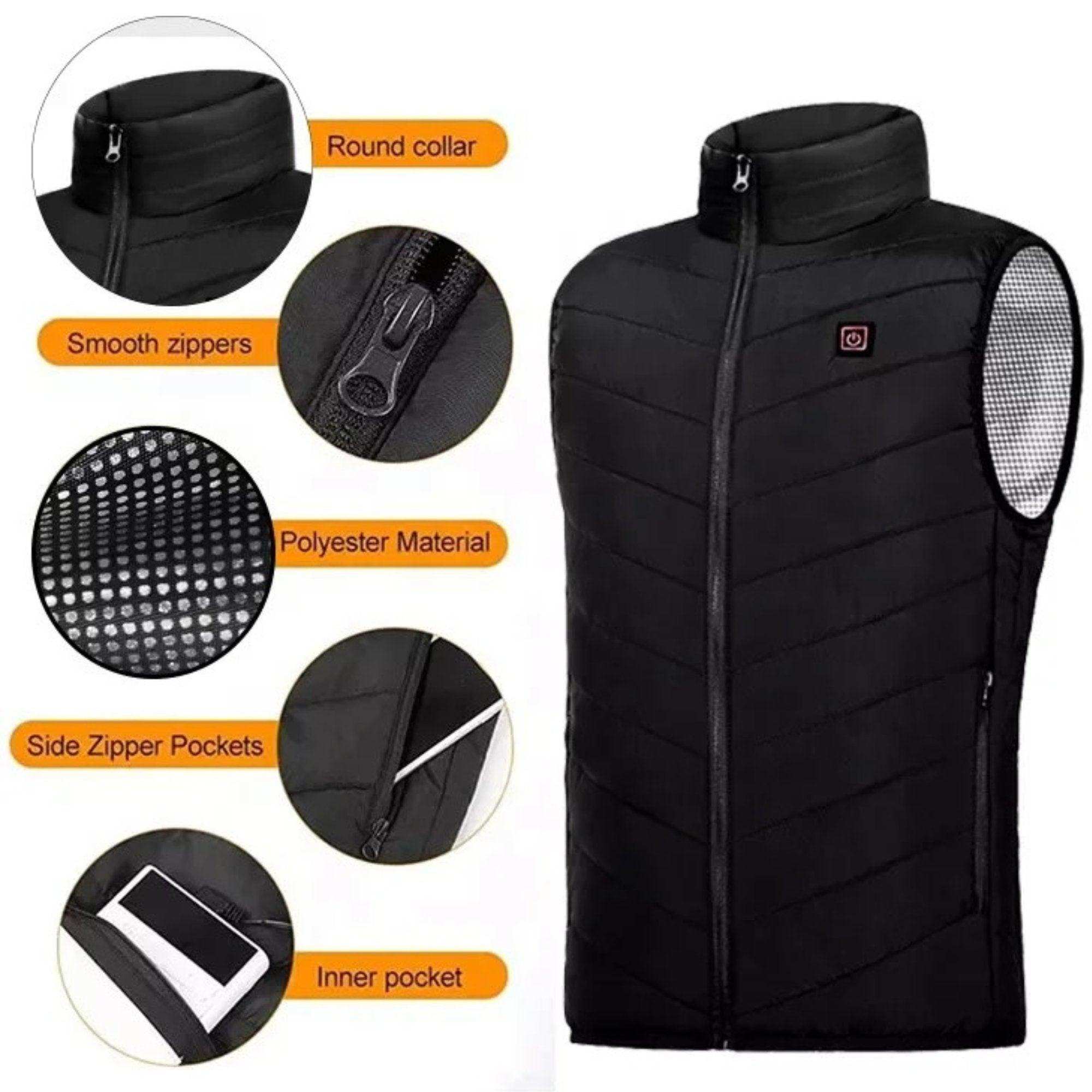 TUTT Heated Vest Jacket Unisex 9 Heat Zones | 10,000 mAh Power Bank | 3 Temperature Levels | Electric Heating Clothing | One Size Large