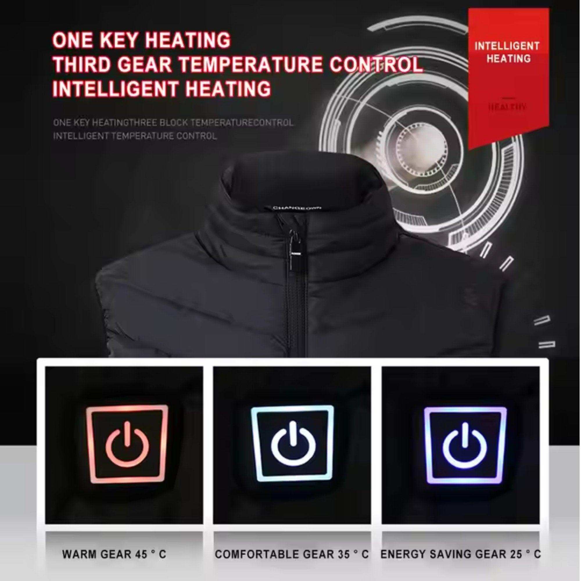 TUTT Heated Vest Jacket Unisex 9 Heat Zones | 10,000 mAh Power Bank | 3 Temperature Levels | Electric Heating Clothing | One Size Large