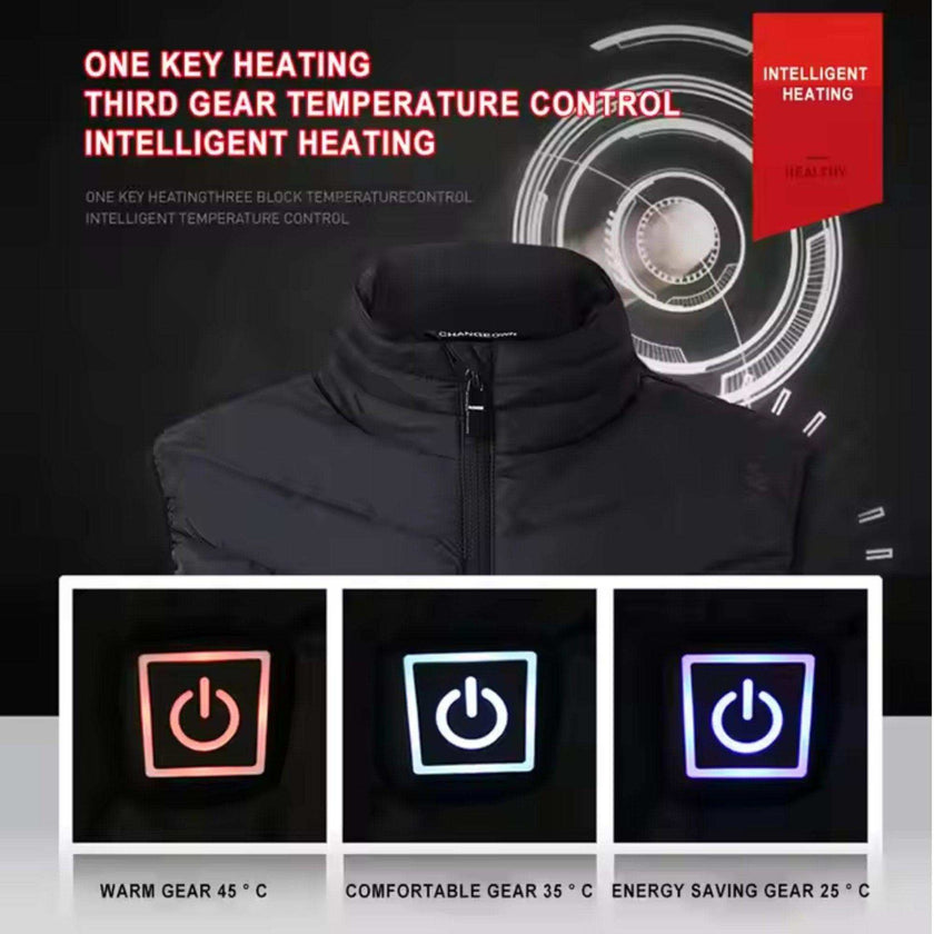 TUTT Heated Vest Jacket Unisex 9 Heat Zones | 10,000 mAh Power Bank | 3 Temperature Levels | Electric Heating Clothing | One Size Large