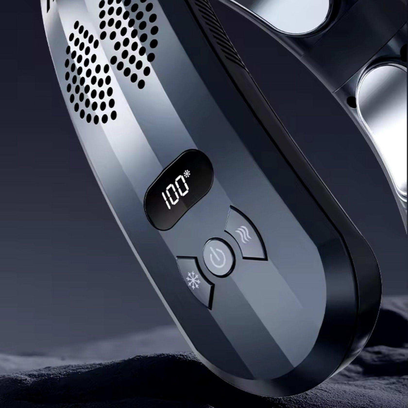 TUTT Heating and Cooling Neck Fan | 3 Semiconductor Plates | 6000 mAh 2 in 1 Wearable Air Conditioner | Metal Shell | Navy Blue