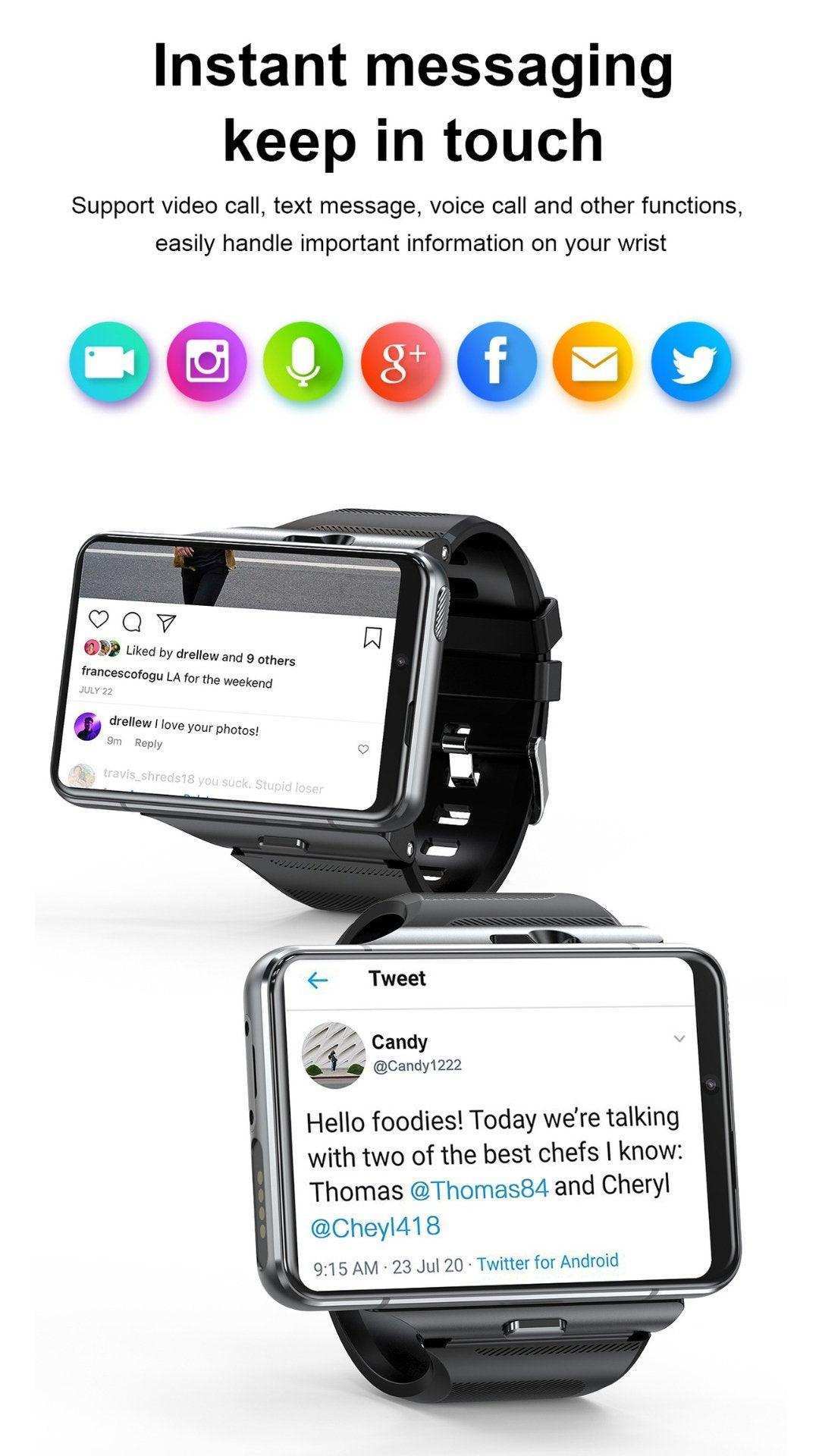TUTT iS9 4G Smart Watch Phone Android 2.8” AMOLED IPS Screen 5+13 MP Dual Camera 4GB+64GB Quad-Core CPU, IP67 Waterproof, 4G/LTE Call, GPS, WiFi, Sports Fitness, Health Tracker