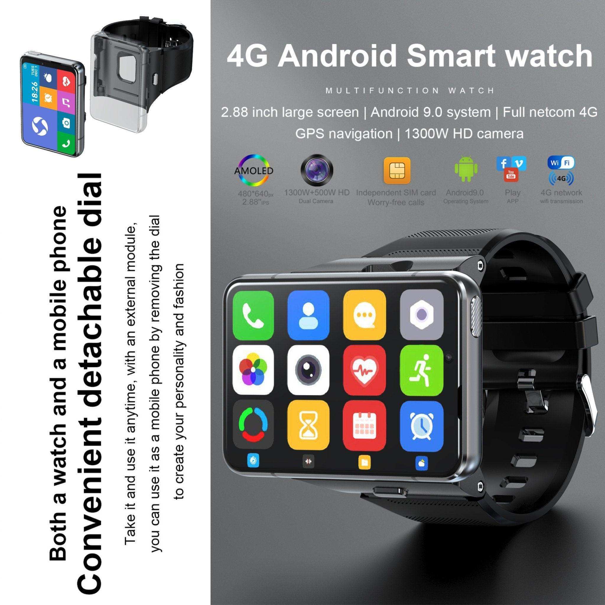 TUTT iS9 4G Smart Watch Phone Android 2.8” AMOLED IPS Screen 5+13 MP Dual Camera 4GB+64GB Quad-Core CPU, IP67 Waterproof, 4G/LTE Call, GPS, WiFi, Sports Fitness, Health Tracker
