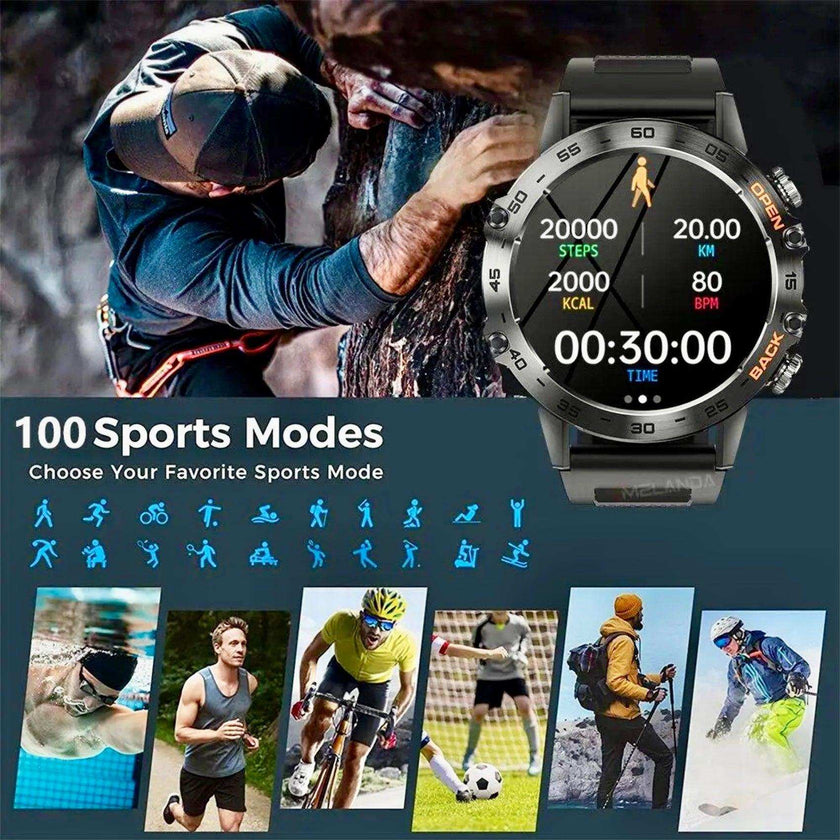 TUTT Smart Watch for Men Metal Case | Military Rugged Smartwatch BT Call Health & Fitness | 2 Straps (Rubber Metal) K52 LIGE