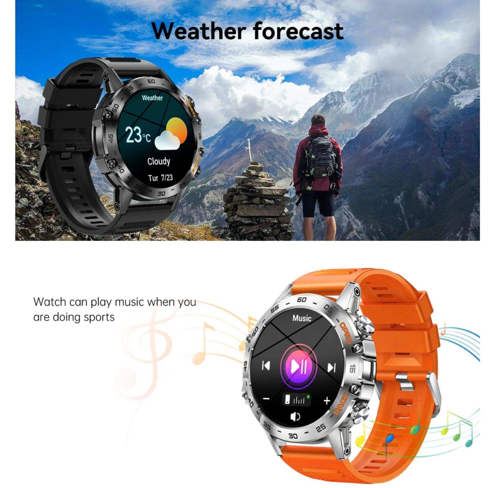 TUTT Smart Watch for Men Metal Case | Military Rugged Smartwatch BT Call Health & Fitness | 2 Straps (Rubber Metal) K52 LIGE