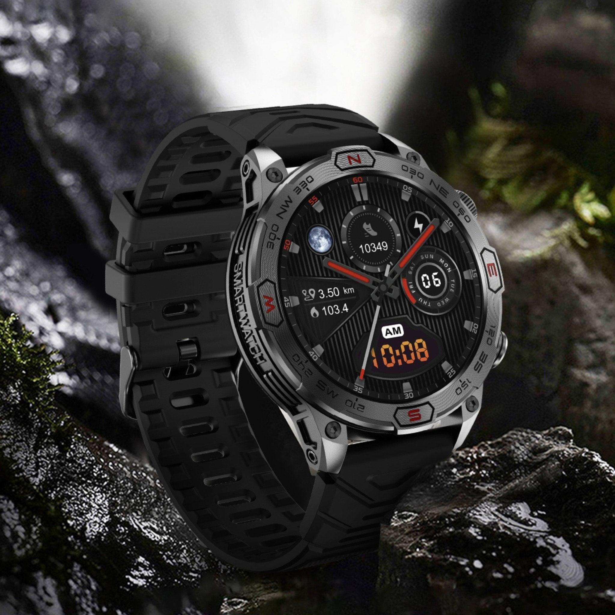 TUTT KC86 AMOLED Zinc Alloy Rugged Outdoor Smart Watch | Compass Barometer Altimeter 1 ATM Waterproof Emergency LED Flashlight | Sport Health Monitor Men Women Long 450 mAh Battery