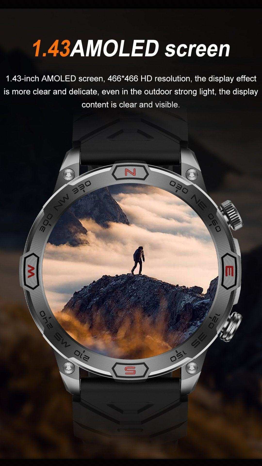 TUTT KC86 AMOLED Zinc Alloy Rugged Outdoor Smart Watch | Compass Barometer Altimeter 1 ATM Waterproof Emergency LED Flashlight | Sport Health Monitor Men Women Long 450 mAh Battery