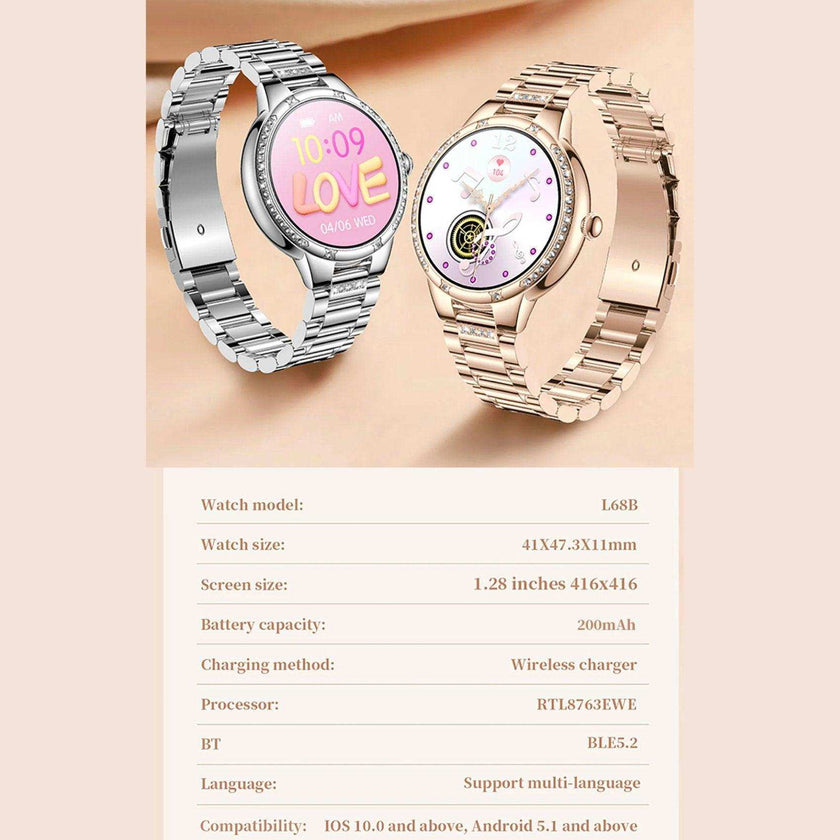 TUTT L6 Classic Ladies AMOLED Screen Women Health Smart Watch Pedometer BT Calling Voice Assistant Smartwatch