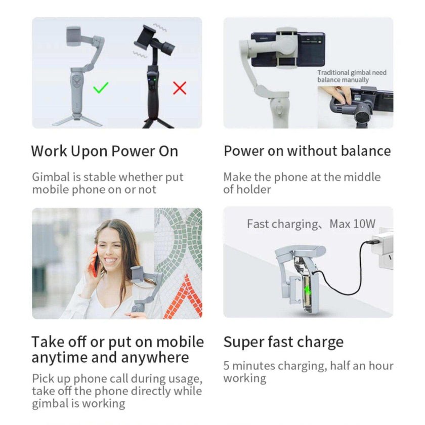 TUTT L7C Pro + AI Module | 3 Axis Smartphone Selfie Stick Phone Gimbal Stabilizer | Auto Face Tracking