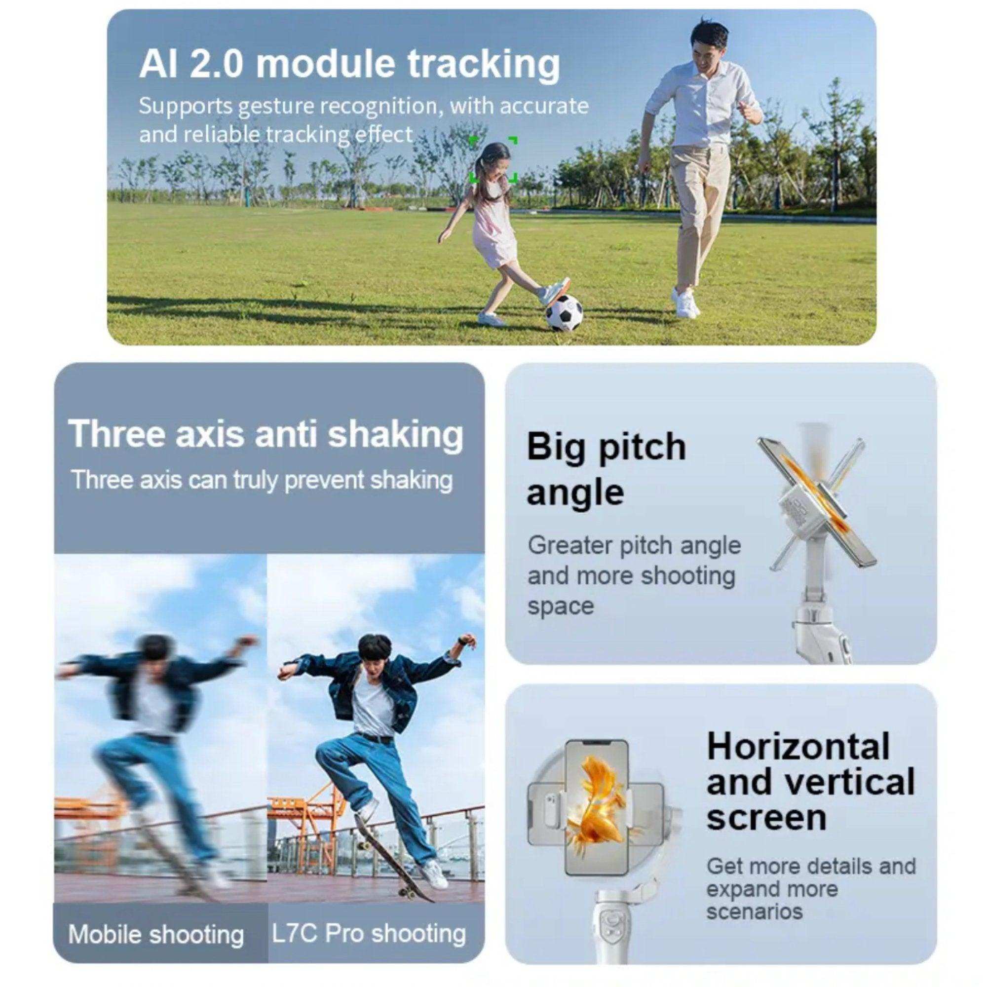 TUTT L7C Pro + AI Module | 3 Axis Smartphone Selfie Stick Phone Gimbal Stabilizer | Auto Face Tracking