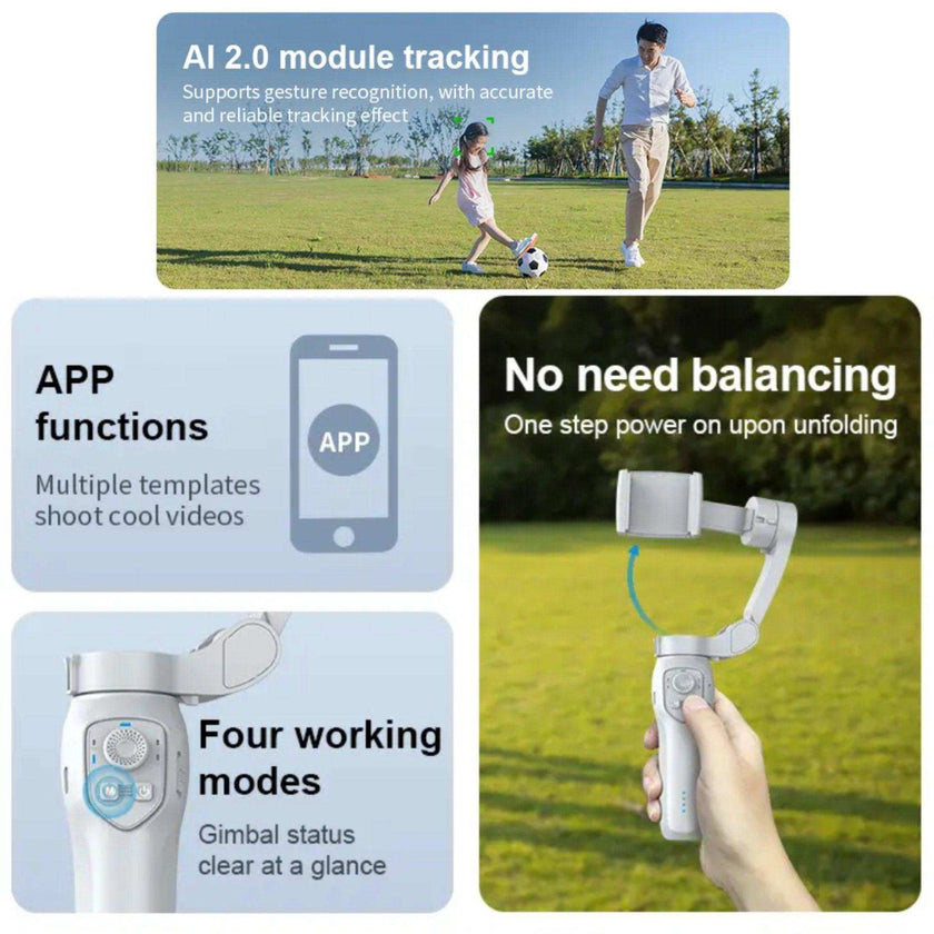 TUTT L7C Pro + AI Module | 3 Axis Smartphone Selfie Stick Phone Gimbal Stabilizer | Auto Face Tracking