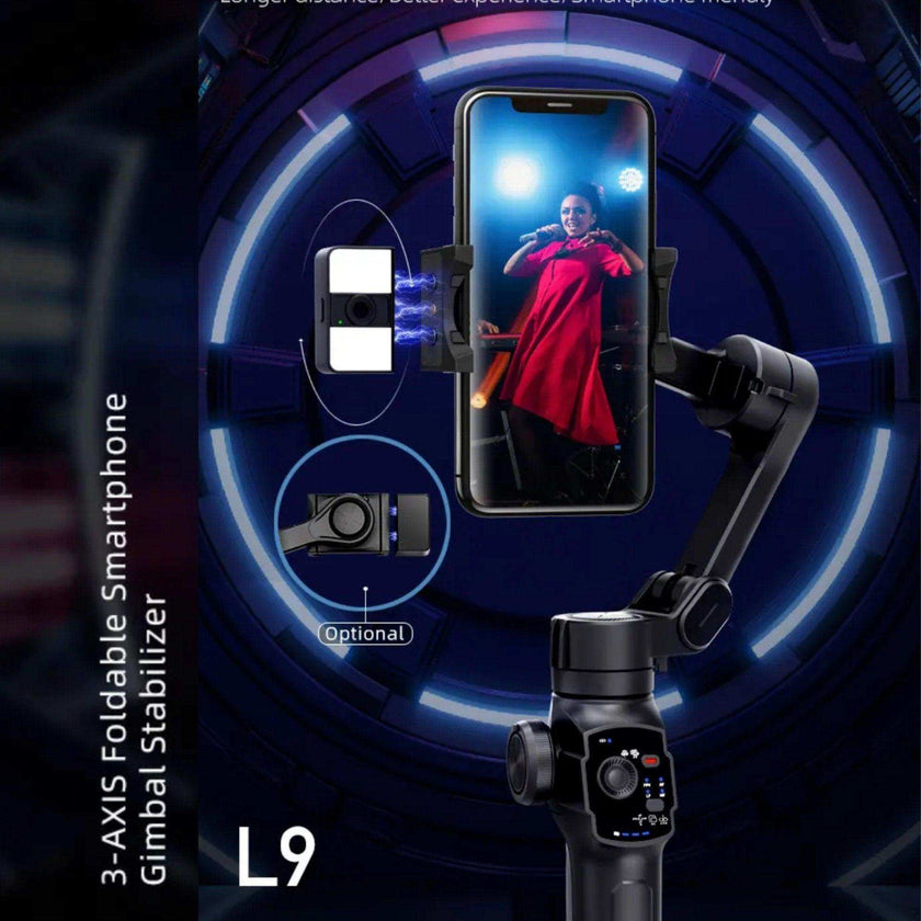 TUTT L9 + AI Module | 3 Axis Pro Handheld Anti-shake Smartphone Selfie Stick Phone Gimbal Stabilizer with Extendable Rod, Light Tripod and AI Auto Face Tracking Module Vlog YouTube