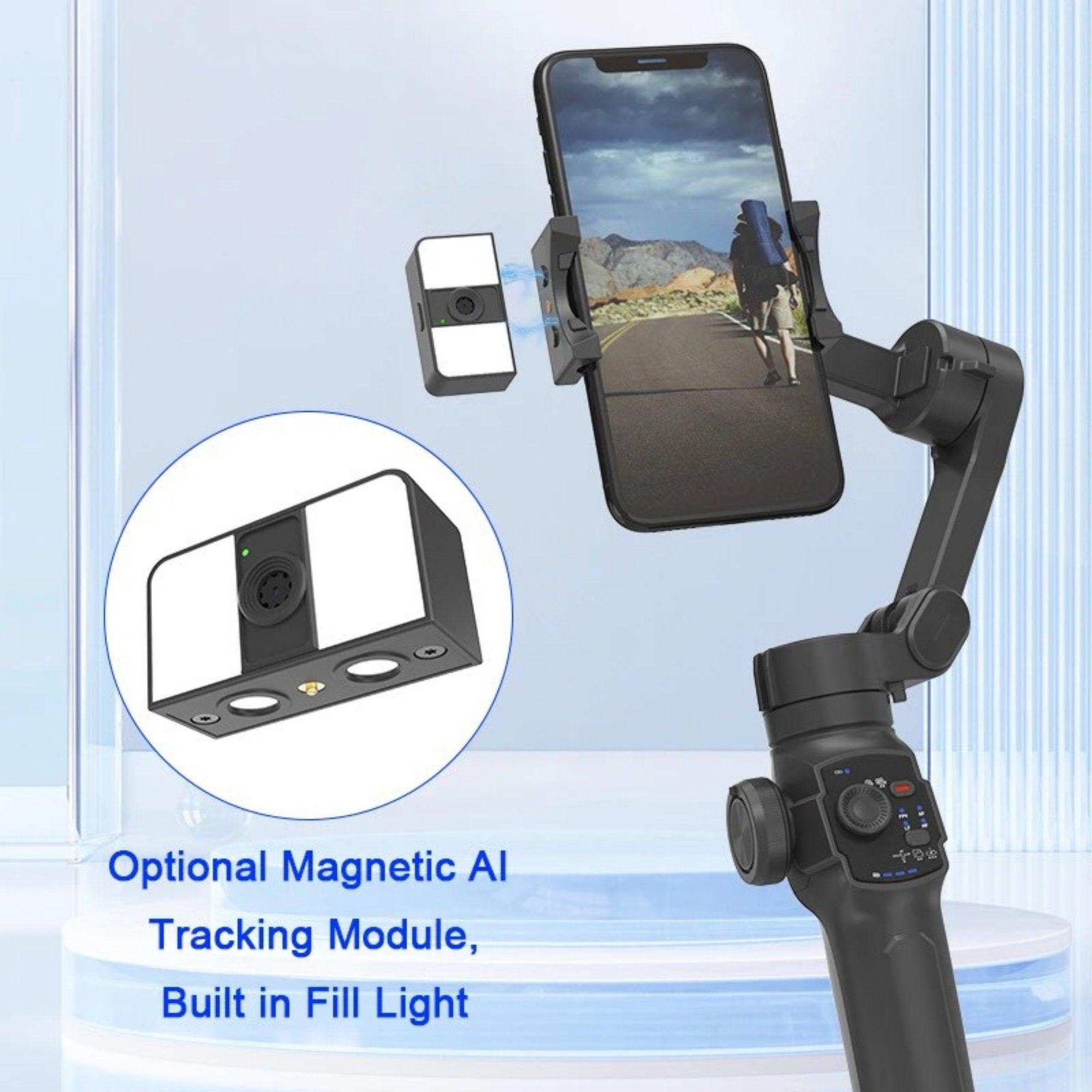 TUTT L9 + AI Module | 3 Axis Pro Handheld Anti-shake Smartphone Selfie Stick Phone Gimbal Stabilizer with Extendable Rod, Light Tripod and AI Auto Face Tracking Module Vlog YouTube