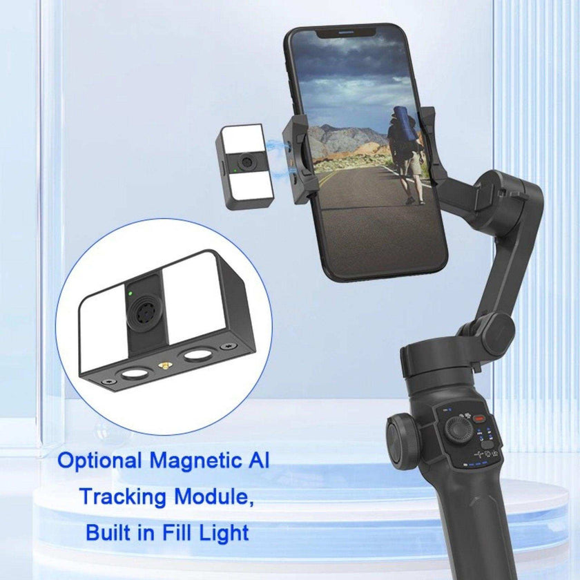 TUTT L9 + AI Module | 3 Axis Pro Handheld Anti-shake Smartphone Selfie Stick Phone Gimbal Stabilizer with Extendable Rod, Light Tripod and AI Auto Face Tracking Module Vlog YouTube