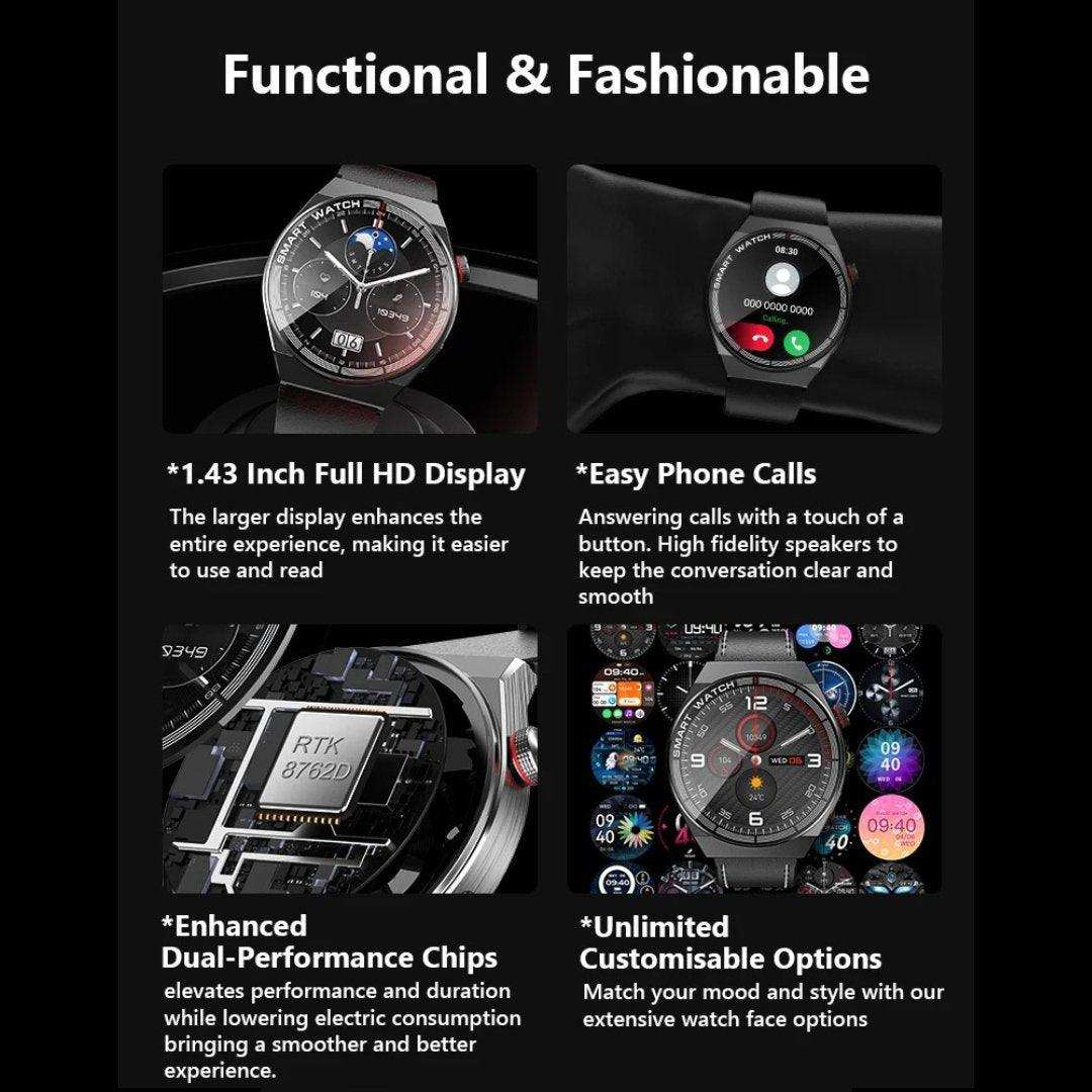 TUTT Classic Smartwatch For Men | Titanium Alloy | NFC Function Health & Fitness Tracker IP68 Waterproof Bands (2)  LX3