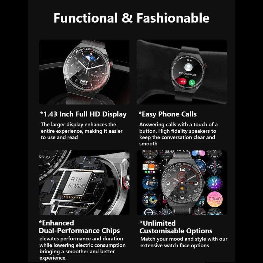 TUTT Classic Smartwatch For Men | Titanium Alloy | NFC Function Health & Fitness Tracker IP68 Waterproof Bands (2)  LX3