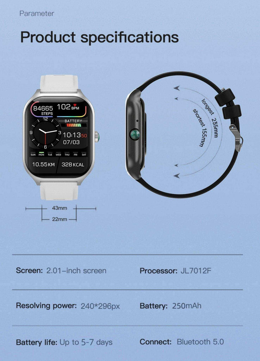 TUTT Smartwatch for Men and Women, 2.01” Dial, Waterproof, Bluetooth Calling, Blood Oxygen & Heart Rate Monitor  LX7