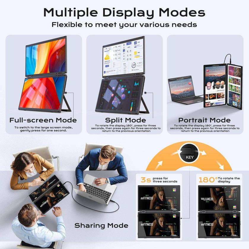 TUTT 15.6” Portable Monitor Dual Screen Extender, Plug and Play, VESA Mount, M4