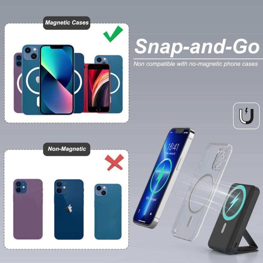 TUTT Magnetic Wireless Portable Power Bank for iPhone 10000mAh Mag-Safe Battery Pack PD 22.5W Fast Charging, Foldable Wireless USB-C LED Display iPhone 15/14/13/12/Pro/Mini/Pro Max