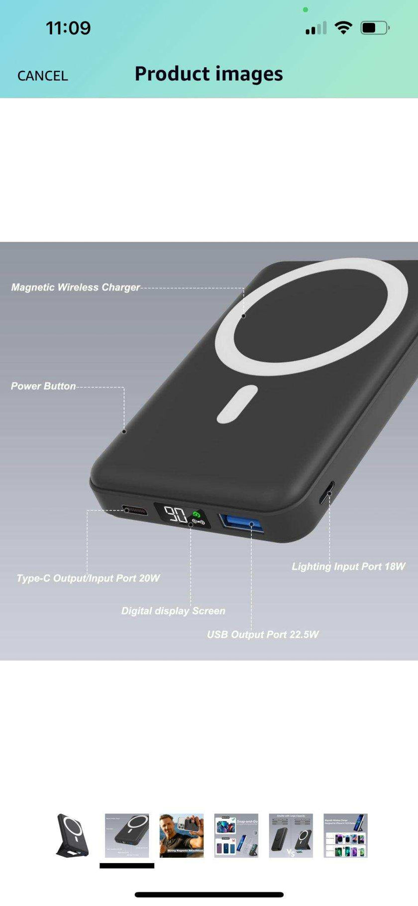TUTT Magnetic Wireless Portable Power Bank for iPhone 10000mAh Mag-Safe Battery Pack PD 22.5W Fast Charging, Foldable Wireless USB-C LED Display iPhone 15/14/13/12/Pro/Mini/Pro Max