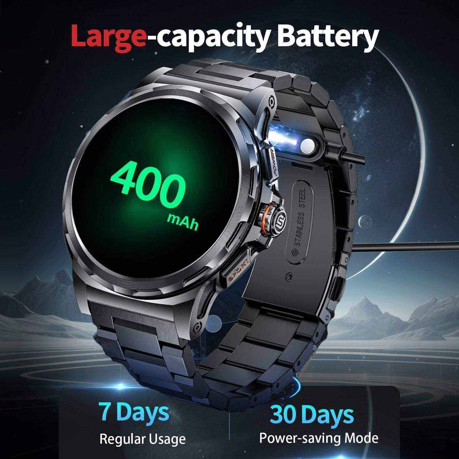 TUTT Smart Watch for Men AMOLED HD Screen Metal Case | 1.43'' Military Rugged  IP68 Waterproof | Health and Fitness SL6 LIGE | Rubber & Metal