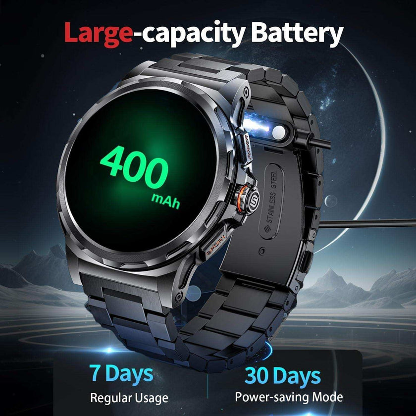 TUTT Smart Watch for Men AMOLED HD Screen Metal Case | 1.43'' Military Rugged  IP68 Waterproof | Health and Fitness SL6 LIGE | Rubber & Metal