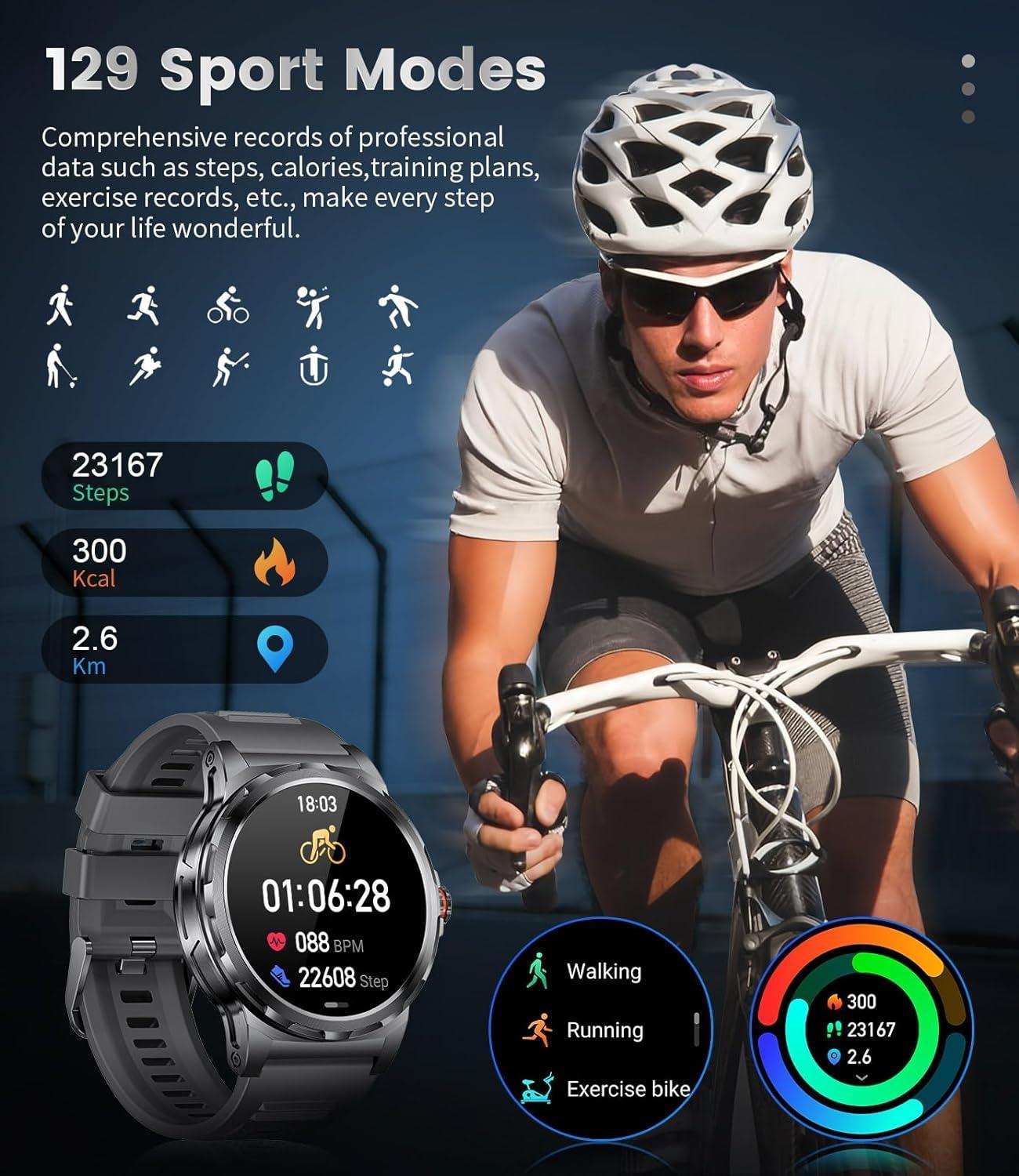 TUTT Smart Watch for Men AMOLED HD Screen Metal Case | 1.43'' Military Rugged  IP68 Waterproof | Health and Fitness SL6 LIGE | Rubber & Metal