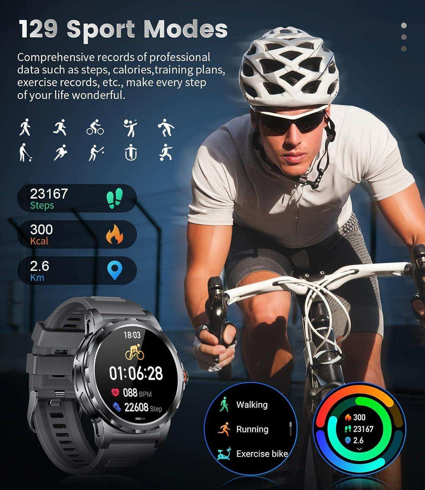 TUTT Smart Watch for Men AMOLED HD Screen Metal Case | 1.43'' Military Rugged  IP68 Waterproof | Health and Fitness SL6 LIGE | Rubber & Metal
