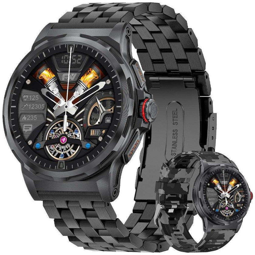 TUTT Smart Watch for Men AMOLED HD Screen Metal Case | 1.43'' Military Rugged  IP68 Waterproof | Health and Fitness SL6 LIGE | Rubber & Metal