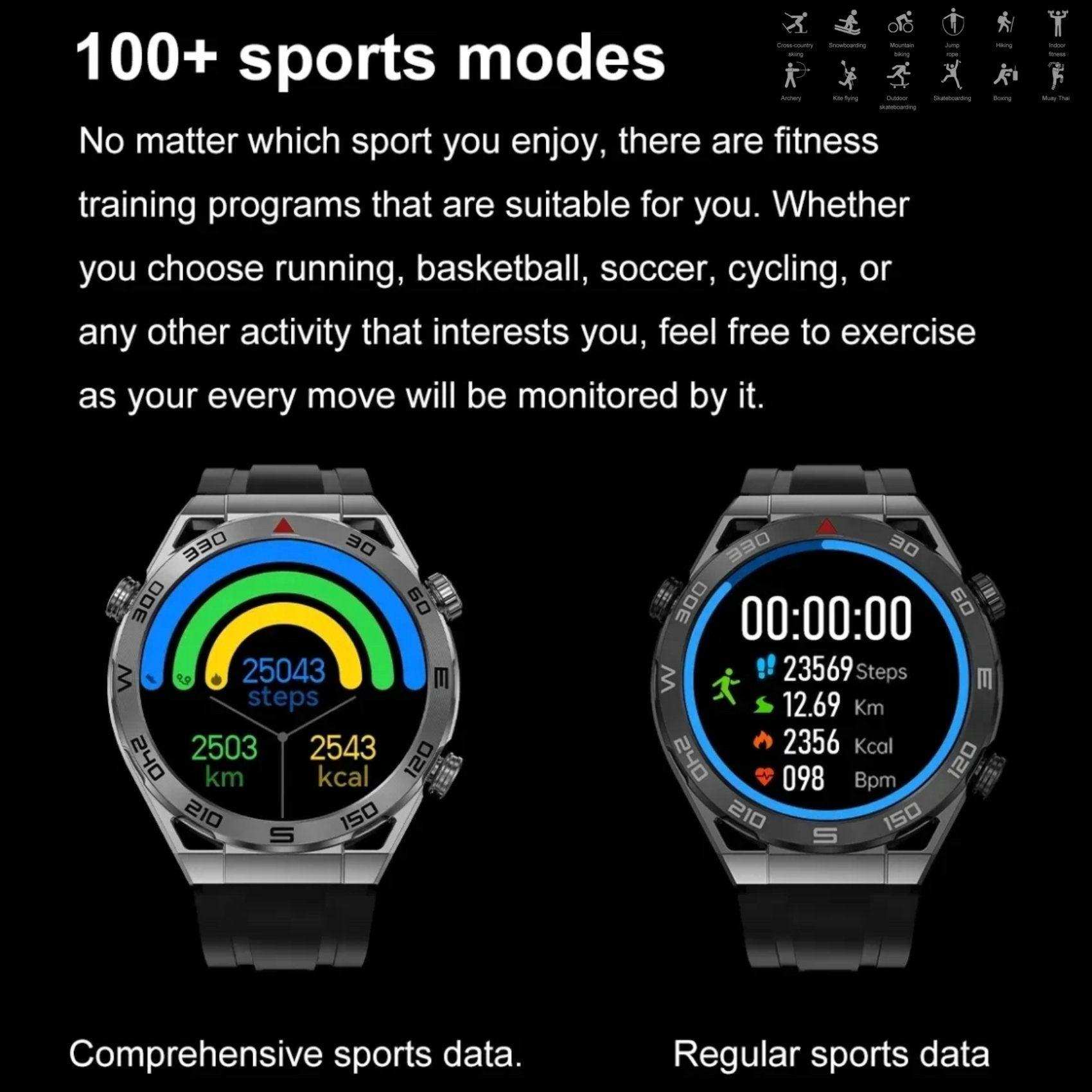 TUTT N1 Men Ultra SmartWatch with IP68 Waterproof NFC | Compass Outdoor WEAR PRO Control Health Fitness Smart Watch Two Straps Black Matt Metal and Rubber