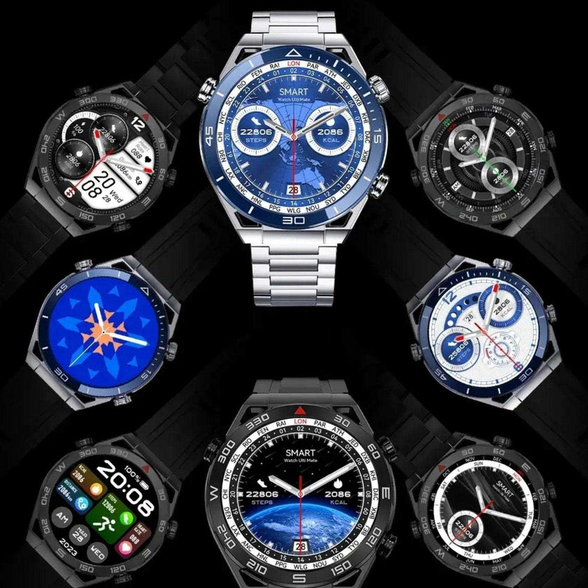 TUTT N1 Men Ultra SmartWatch with IP68 Waterproof NFC | Compass Outdoor WEAR PRO Control Health Fitness Smart Watch Two Straps Black Matt Metal and Rubber