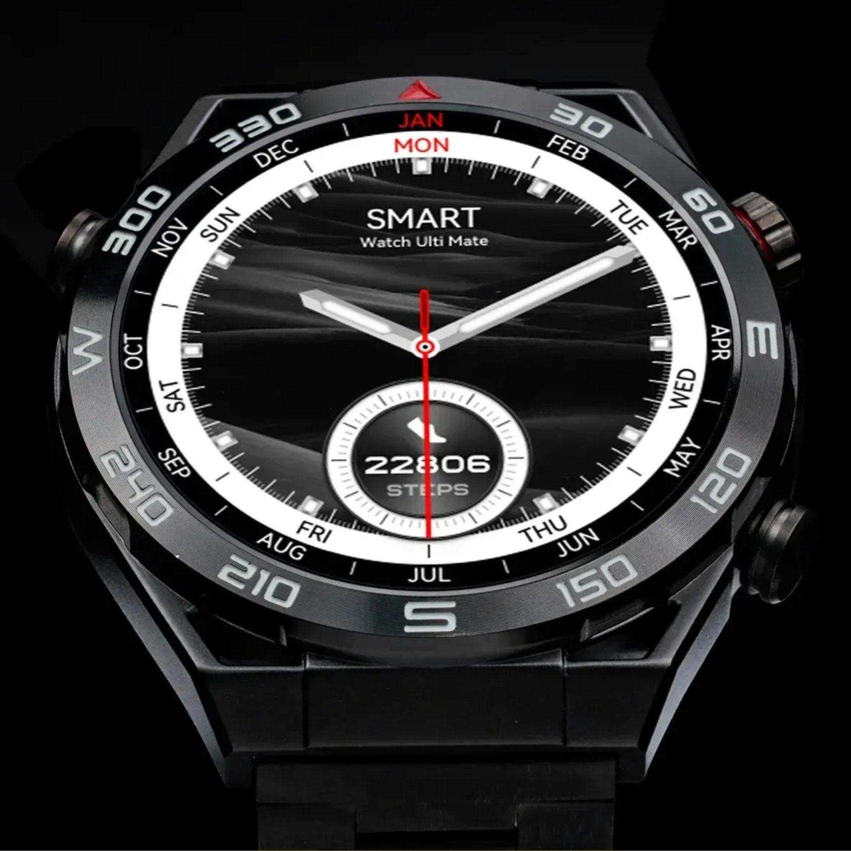 TUTT N1 Men Ultra SmartWatch with IP68 Waterproof NFC | Compass Outdoor WEAR PRO Control Health Fitness Smart Watch Two Straps Black Matt Metal and Rubber