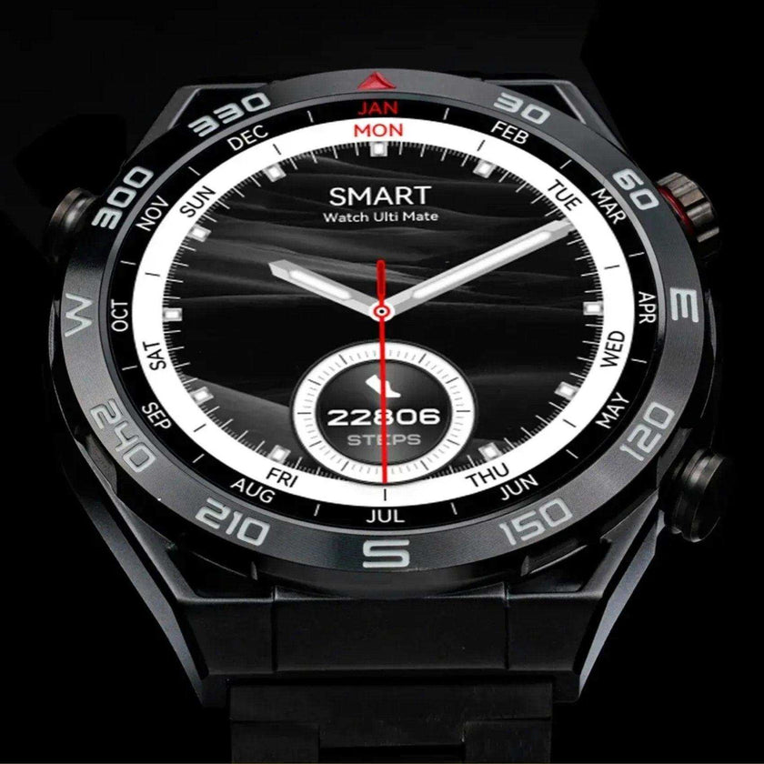 TUTT N1 Men Ultra SmartWatch with IP68 Waterproof NFC | Compass Outdoor WEAR PRO Control Health Fitness Smart Watch Two Straps Black Matt Metal and Rubber
